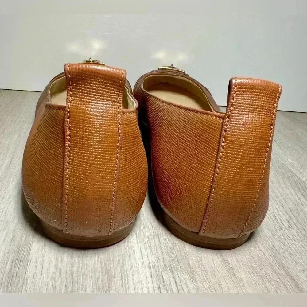Michael Kors Women Brown Leather Ballet Flats Gold MK Lock Logo Size 8M - Picture 5 of 8